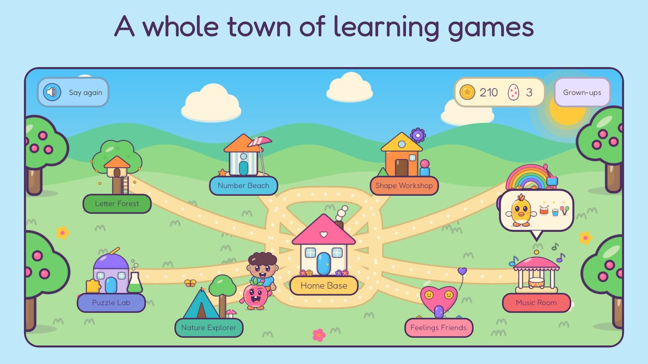 The town map with eight rooms and Home Base